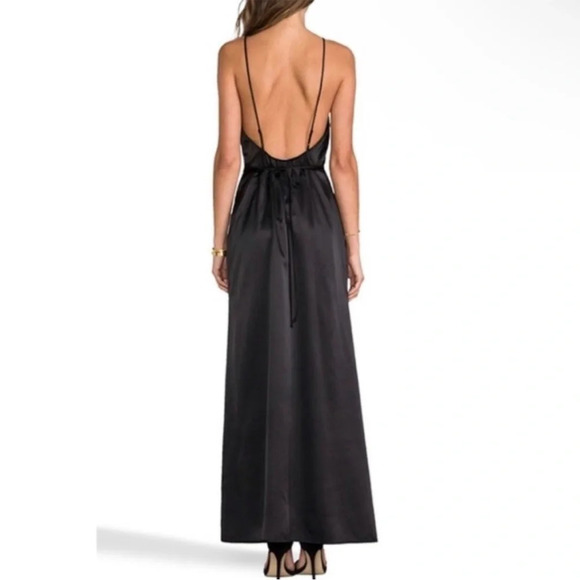For Love and Lemons Satin Maxi Dress Slit Low Back Black Size M - Picture 2 of 6
